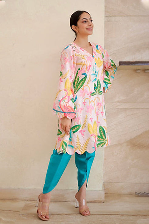 Noori Pink Floral Pakistani Kurta Set